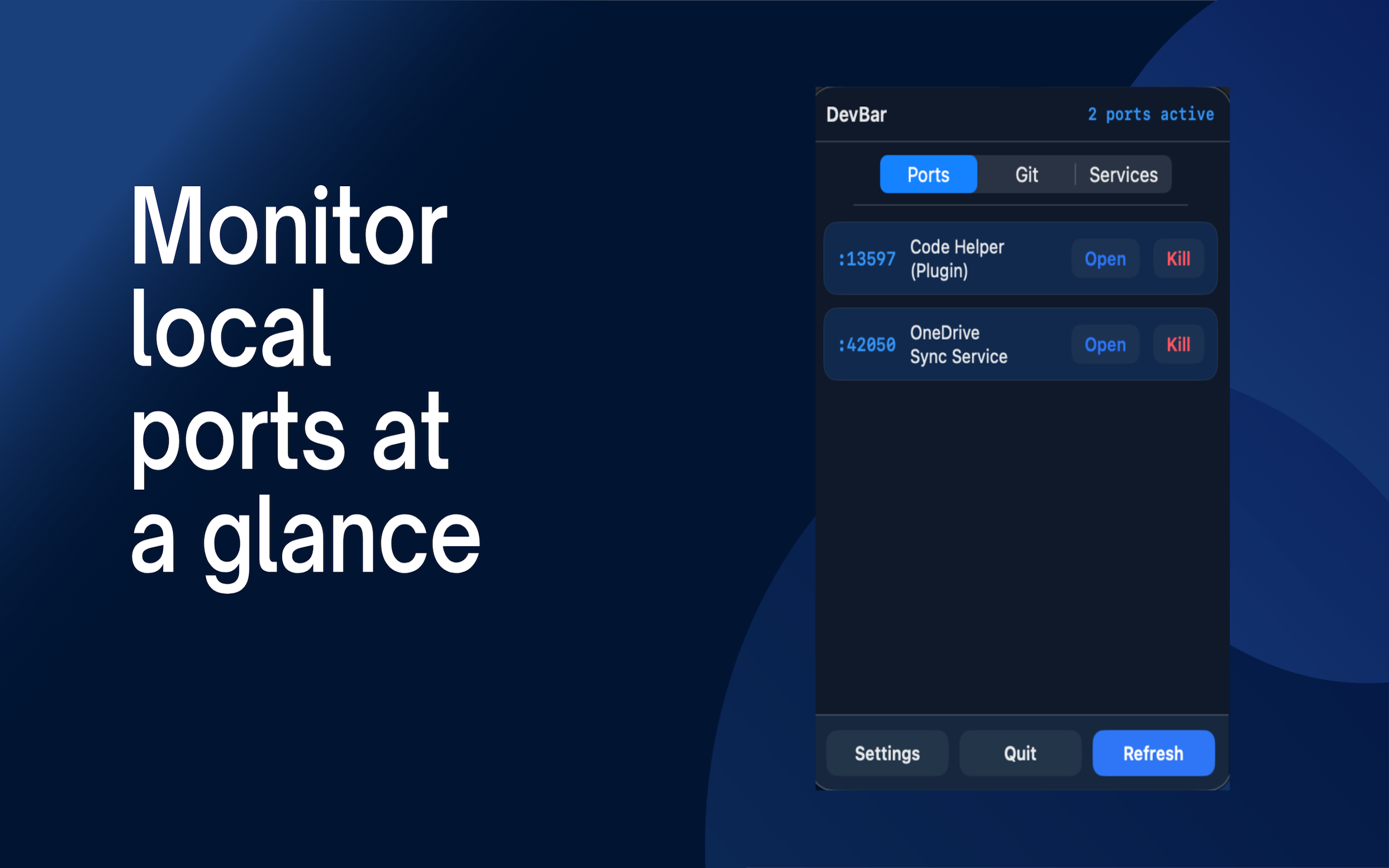 DevBar localhost port scanner